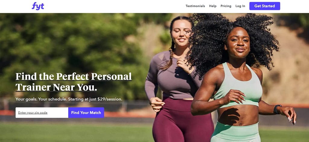 Fyt Preview of an online service platform connecting users with professional trainers and specialists.