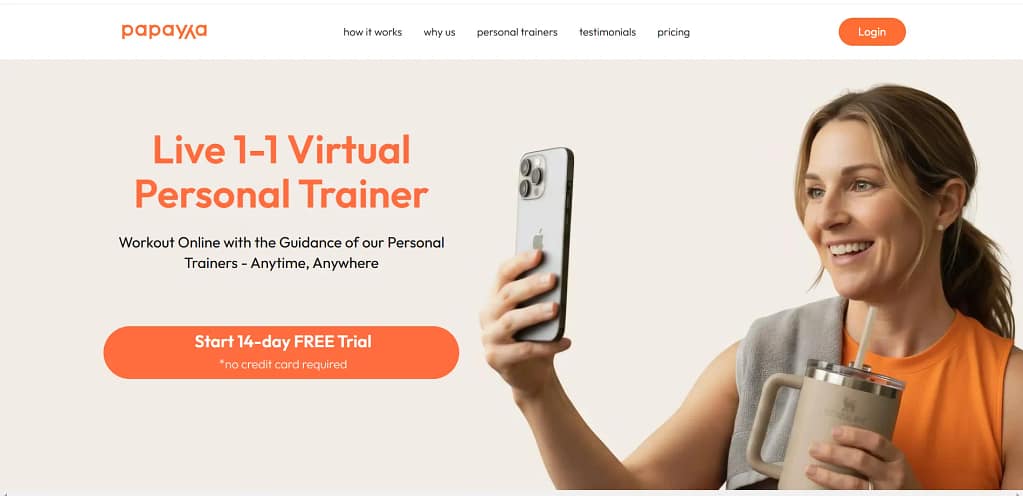 Papayya Preview of an online service platform connecting users with professional trainers and specialists.