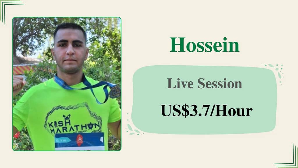 Hossein, an affordable online personal trainer, offering live sessions for US$3.7 per hour.