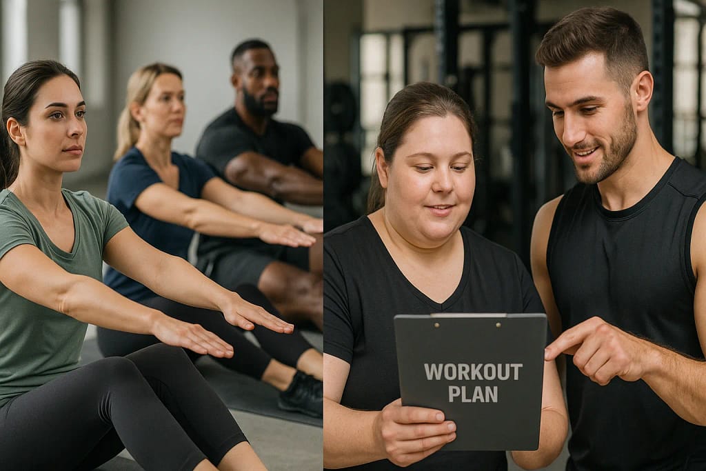 A man receiving a motivational message from a personal trainer, showing accountability in a weight loss journey.